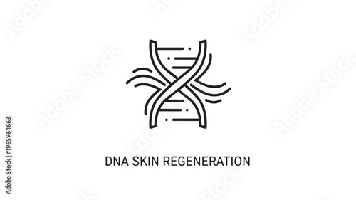 Clean black and white line illustration of a DNA helix symbolizing skin regeneration, anti-aging, and genetic science. Ideal for wellness, medical, cosmetic, and biotech marketing materials.