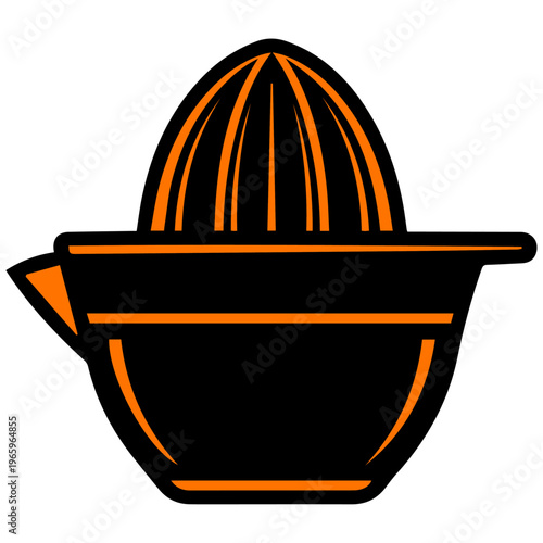 Orange citrus juicer large colored illustration. Kitchen tool fruit juicer vector graphic design element cooking utensil icon food preparation.