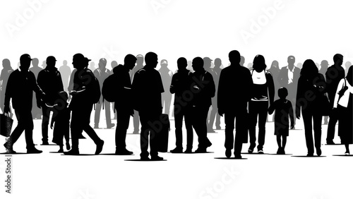 Silhouette of people walking in a crowd city street