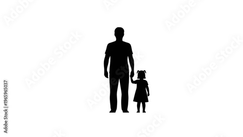 Silhouette of a man and little girl holding hands together
