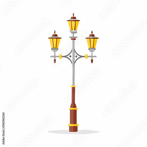 Street lamp with three lanterns stands in a simple design on a light background