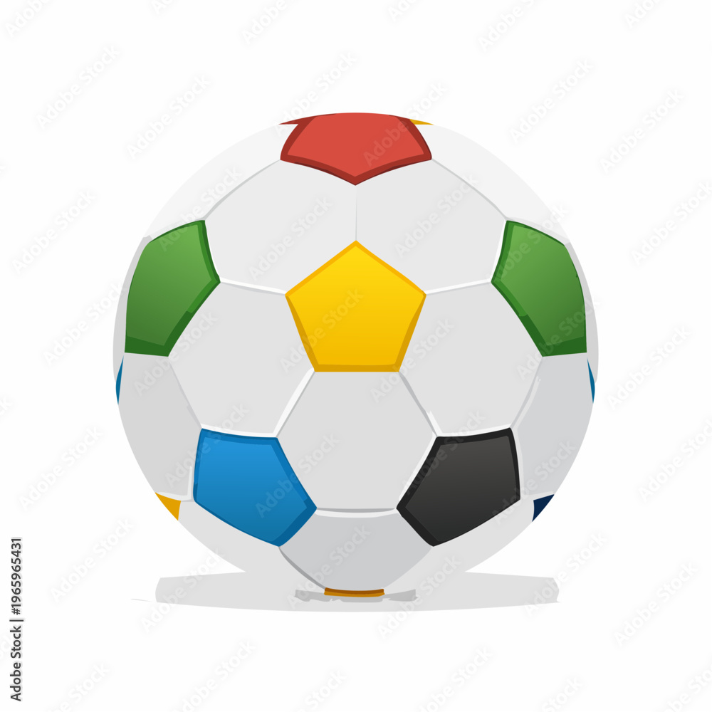 Fototapeta premium Colorful soccer ball sits on a flat surface, highlighting its design and shape in a clear and simple manner