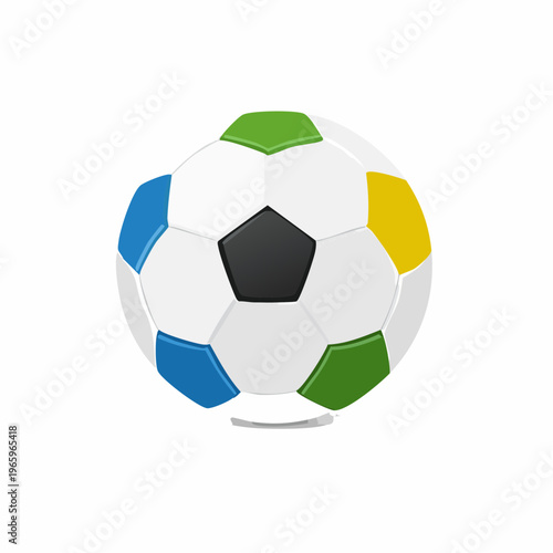 Soccer ball with colorful patches is placed on a flat surface for sports enthusiasts at a local game day event