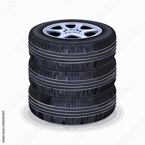 Stacked tires in a simple arrangement for automotive use and storage needs in a garage or workshop setting