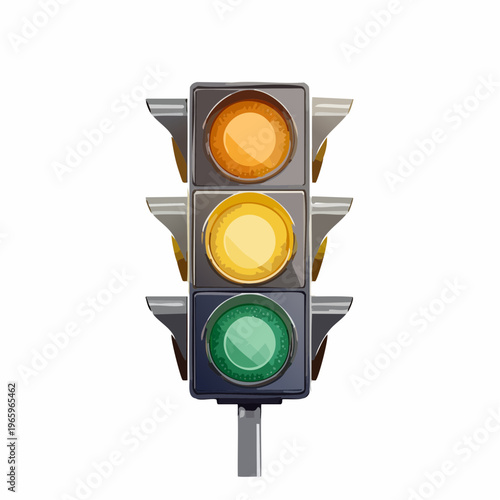 Traffic signal shows yellow light in city at daytime with clear sky and no clouds around