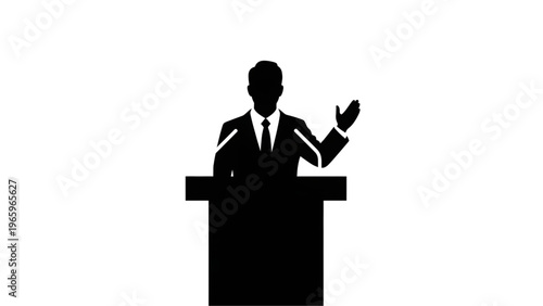 Businessman giving a speech from a podium in silhouette