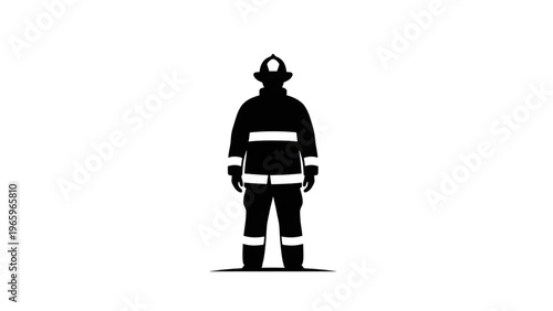 Firefighter silhouette standing alone in uniform and helmet