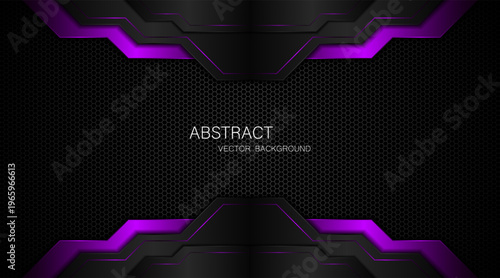 Abstract black and purple polygons on dark steel mesh background. with free space for design. modern technology innovation concept background