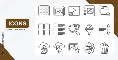 Gallery and Media Management Icon Set for Digital Organization and File Management