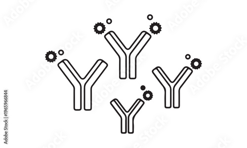 Outline illustration of antibodies with pathogens, immunity concept.
