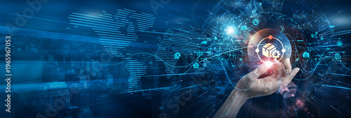 Quadro su tela Hands of a logistics director hold Supply Chain Management plans