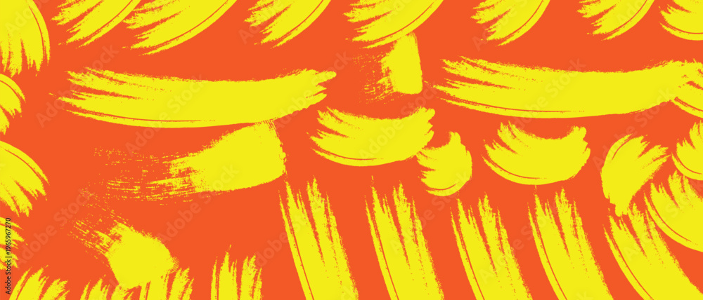 Fototapeta premium Warm orange and yellow abstract painterly background with bold artistic brush strokes for creative design projects.