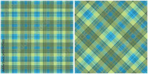 Set of two seamless plaid patterns in blue and green