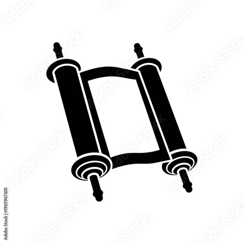 Ancient Torah Scroll Icon Black and White.