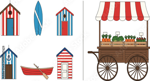 Professional construction tools set with yellow hard hat hammer saw and wrench alongside cute dog character on cushion and medical vitamin capsule pill vector illustration.