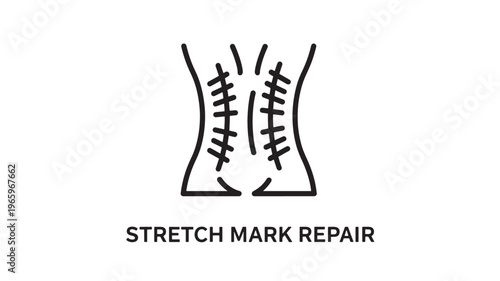 Clean and modern line art depicting stretch mark repair, ideal for skincare, beauty, wellness, and medical marketing materials. Perfect for blogs, social media, and educational content.