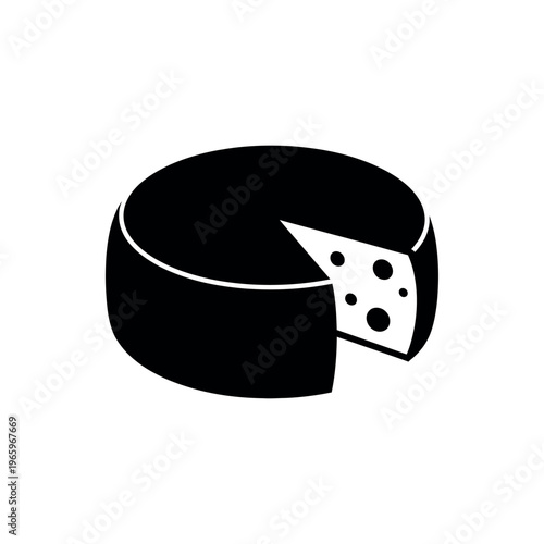 Cheese wheel with a slice cut out black and white icon.