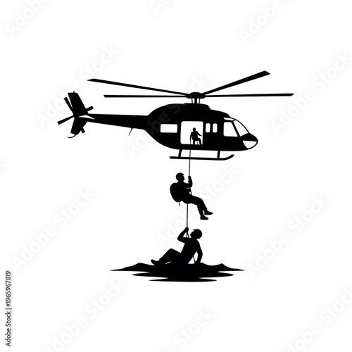 Helicopter rescue operation silhouette.