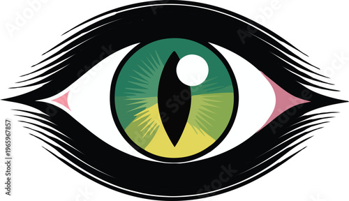 Green Eye with Black Eyeliner on White Background