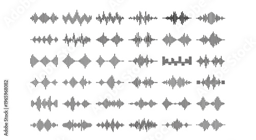 Audio wave patterns representing sound frequencies and musical notes in a visual format.