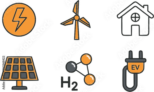 Clean Energy and Smart Tech Icons Flat Vector Grid