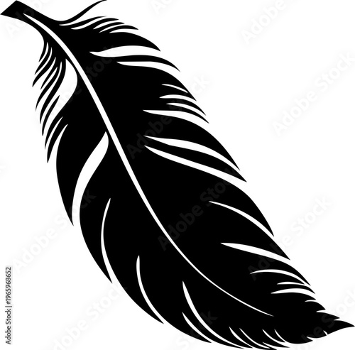 simple black graphic pattern of bird feather, decorative element, logo, design