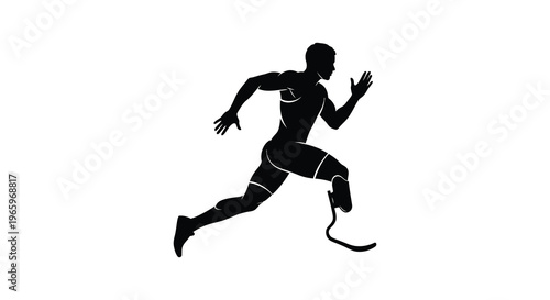 A dynamic silhouette of a male athlete sprinting with a prosthetic leg showcasing power and determination silhouette high quality professional detailed