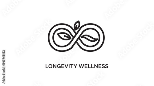 Elegant line art infinity symbol featuring a leaf, representing longevity, wellness, and holistic health. Ideal for health, wellness, and anti-aging marketing, branding, and educational materials.