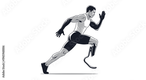 A dynamic illustration of a runner with a prosthetic leg in motion highlighting athleticism and determination silhouette high quality professional detailed