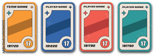 Sports card template illustration, trading frame set for football basketball hockey players on black background for collectible and game design.