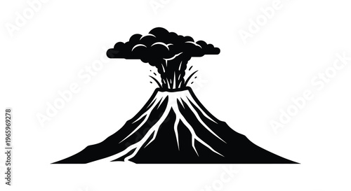 A dramatic black silhouette of a volcanic eruption showcasing a mountain spewing lava and ash into the sky silhouette high quality