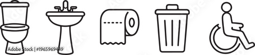 bathroom icons, restroom symbols, toilet icon, sink icon, toilet paper, hygiene icons, sanitation, restroom sign, washroom, bathroom equipment, accessibility symbol, wheelchair icon, 