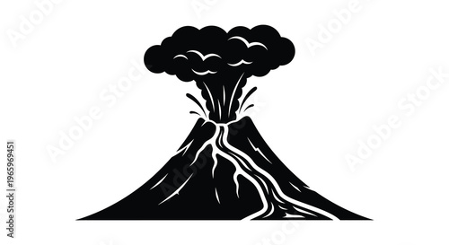 A striking black silhouette depicts a volcanic eruption with flowing lava showcasing nature s power and intensity silhouette high quality professional detailed