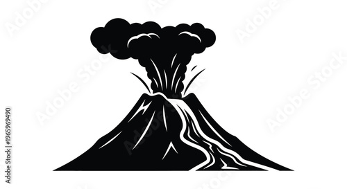 A striking black silhouette depicts a volcanic eruption with flowing lava capturing the power and danger of nature s forces silhouette
