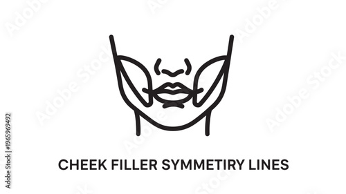 Clean, professional line drawing illustrating cheek filler symmetry lines for medical, cosmetic, or educational use. Ideal for dermatology, aesthetic clinics, and wellness marketing.