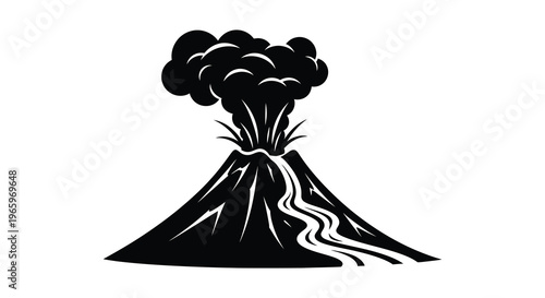A striking black silhouette depicts a volcano erupting with flowing lava showcasing intense geological activity silhouette high quality professional detailed modern