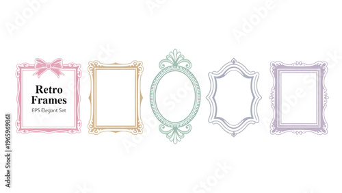 Decorative frames featuring a book, a wreath, and a geometric shape. Vector