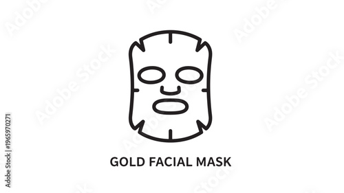 Minimalist black and white line drawing of a gold facial mask, ideal for skincare, beauty products, spa promotions, and wellness advertising campaigns.