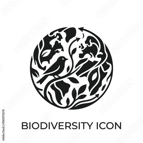 A black and white icon representing biodiversity Vector