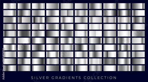 Silver gradient color picker collection | Gradient steel or platinum color plate | 100 types isolated gradient color of silver