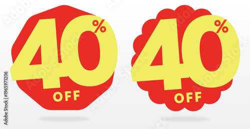 40% sticker, percent, commerce, business, icon, vector, tag, set, banner, market, discount, price, value, ads, shape. Sale, store, retail, off, special, offer
