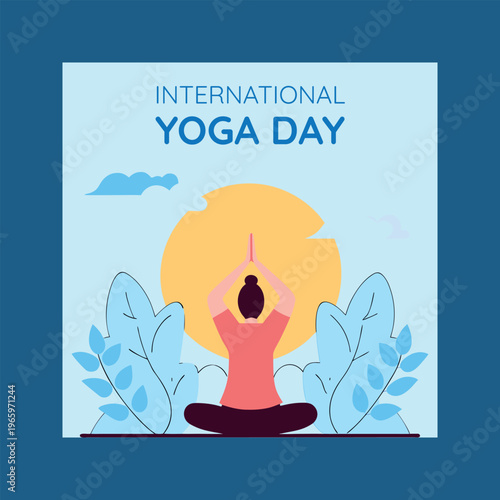 International yoga day poster with a woman in a meditative pose