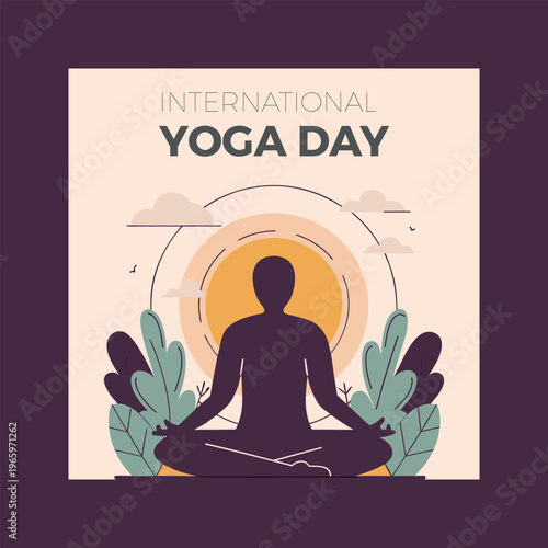 International yoga day poster with a person meditating