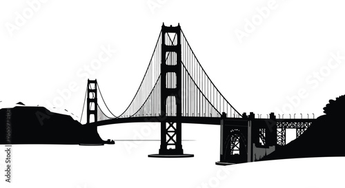 A striking black and white vector illustration of the golden gate bridge san francisco california silhouette high quality professional detailed modern