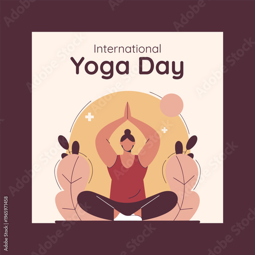 International yoga day celebration with a woman in a meditation pose