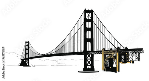A striking illustration of the golden gate bridge against a soft backdrop rendered as a bold silhouette high quality professional detailed
