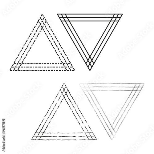 Triangle frame set. Geometric Vector border. Polygon outline design. Simple shape variety. Manual vector only. No autotrace used.