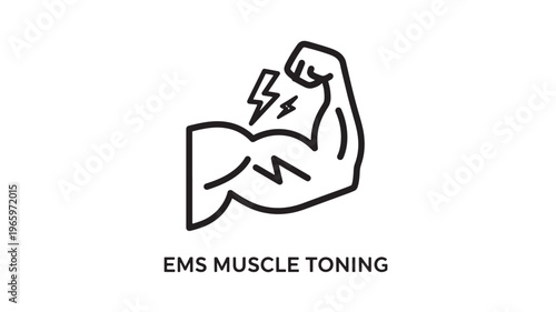 Minimalist line drawing illustrating an EMS muscle toning device in use, ideal for fitness, wellness, and health-related marketing materials or educational content.