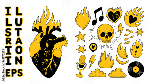 Vintage-style illustration of a collection of luxurious golden crowns and jewelry pieces Vector