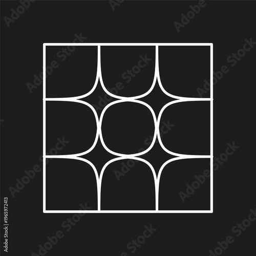Square grid icon. Round shape Vector. Geometry frame element. White line design. Manual vector only. No autotrace used.